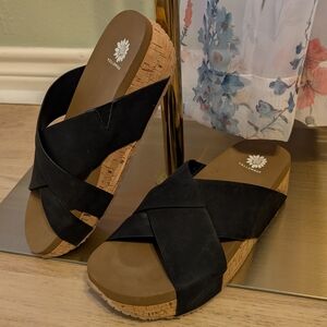 Yellow Box Wedge Sandals Black